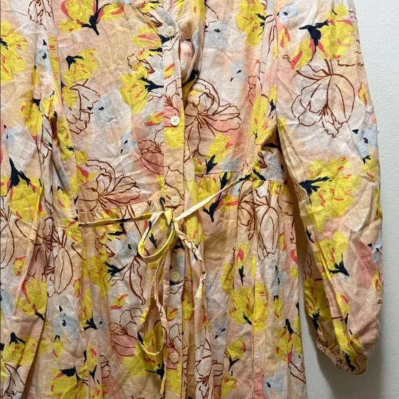 🌼 Style & Co Yellow Floral Midi Dress – Size L – Linen Blend Boho Dress - Picture 4 of 6
